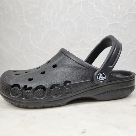 Crocs Baya Clog Sandals  M7/ W9‎ Black Spell Out Waterproof Lightweight Crossite - Picture 1 of 13